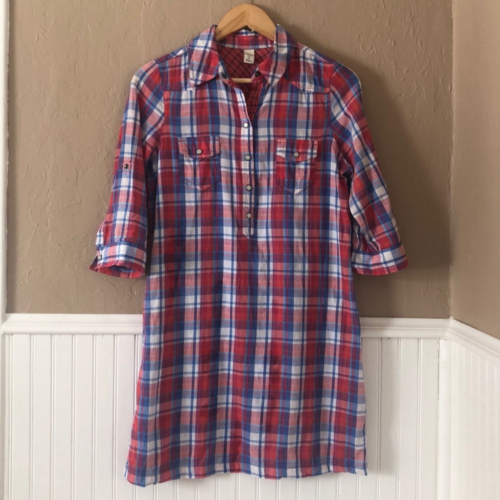 Adorable Plaid Red, White, & Blue Shirt Dress 🇺🇸